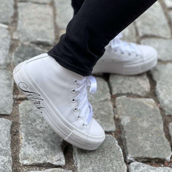 Converse Shoes - Custom Mrs Chuck Taylor All Star Lift Platform Wedding high top sneaker